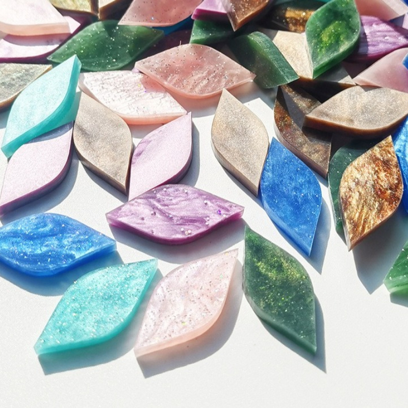 TEMU 28pcs Large Leaf Petals Acrylic Mosaic Sheets - Handmade Diy Suitable For Jewelry Making, Colored Plexiglass Glass Tiles With Leaf Shapes For