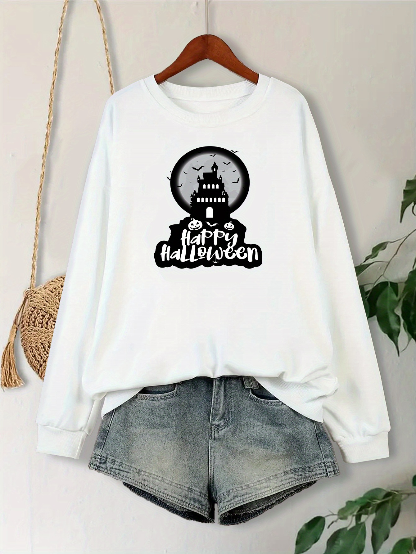 halloween pattern print sweatshirt long sleeve crewneck pullover