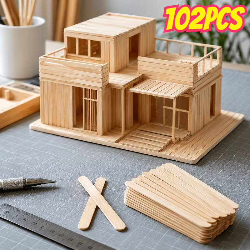 TEMU 102pcs Wooden Handcraft Sticks, As All Kinds Of Models, Wooden Rods, Suitable For Craft, Home Art Projects, Classroom Supplies
