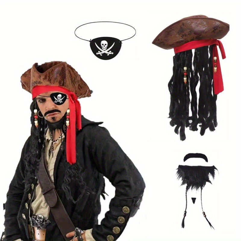 

3pcs Pirate Captain Costume Set With Tassel Hat, Skull Eye Mask & Beard - Halloween, Christmas & Masquerade Parties