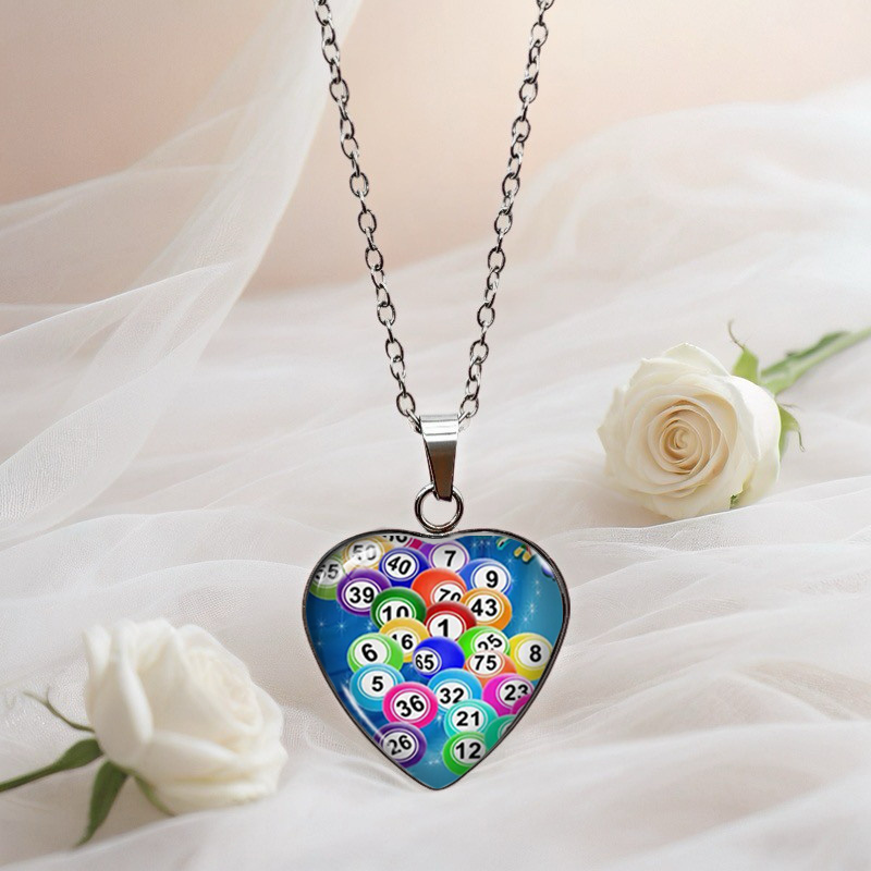 TEMU 1 Collier de cœur avec pendentif Bingo amusant, Cadeau pour les amateurs de jeux