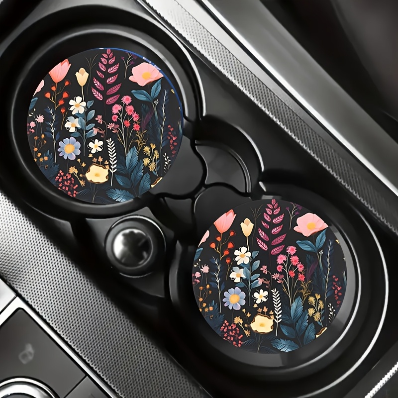 TEMU 2 sous-verres de voiture à motif floral, coussinets de tasse antidérapants pour voiture, sous-verres universels pour porte-gobelet de voiture,