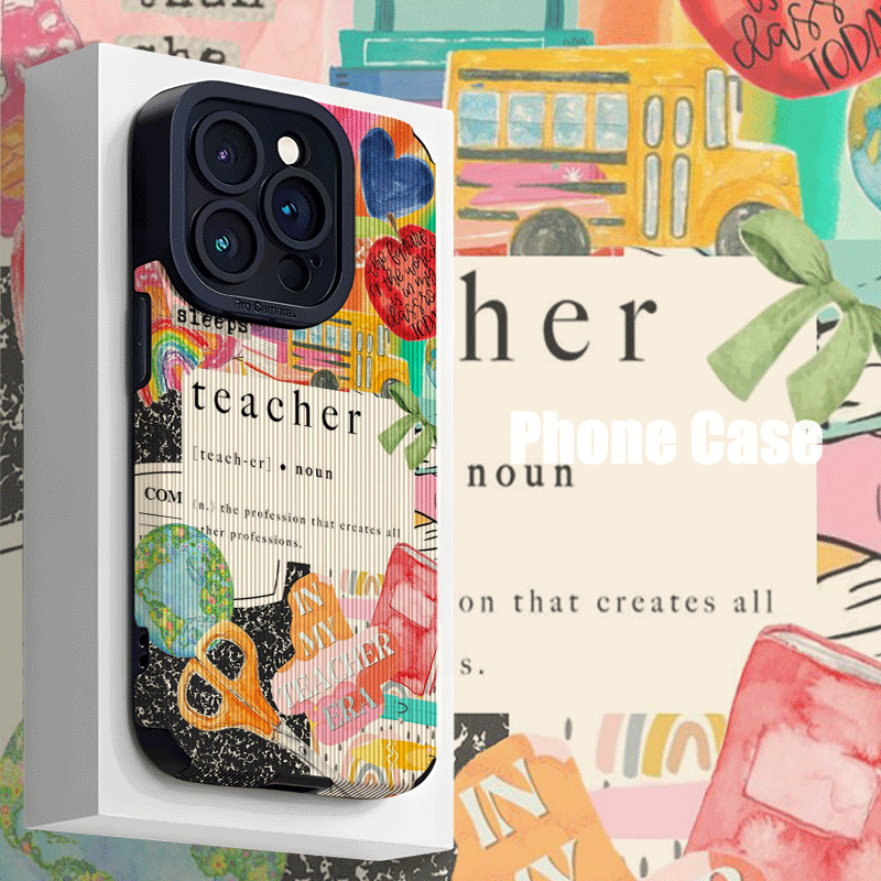 TEMU Phone Case - Teacher Theme Collage Vibrant Pattern For Iphone16promax Tpu Phone Case