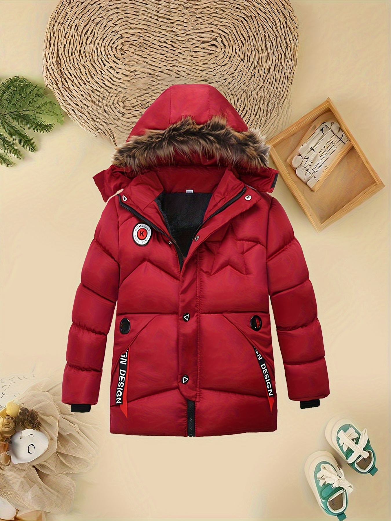 boys winter coat thickened hooded jacket hood clip warm Temu