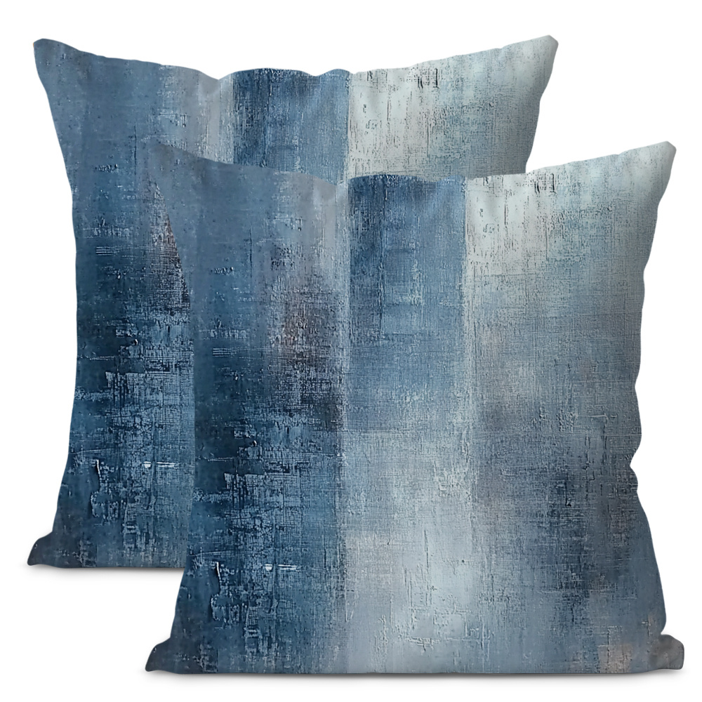 

2-pack Contemporary Geometric Throw Pillow Covers, Blue & Gray , Soft Polyester, Machine Washable, Zipper Closure, Decorative Cases For Living Room, Bedroom, 18x18 Inches
