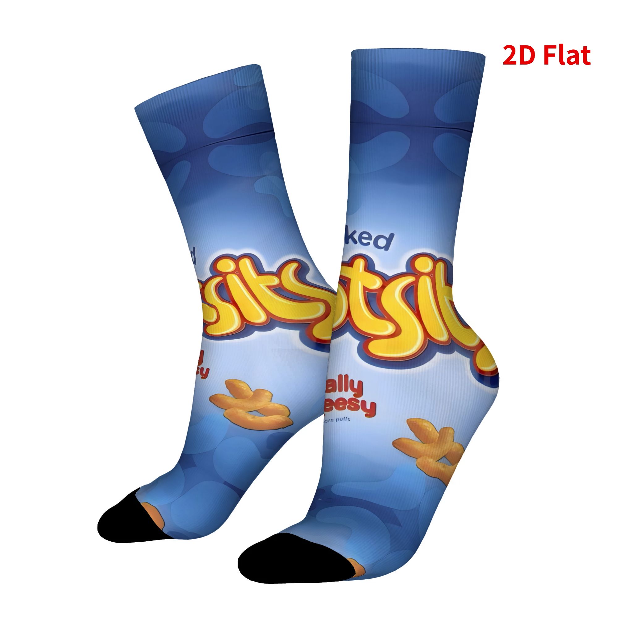 TEMU 2d Flat Printing Walkers Cheese Flavor Corn Socks Men's Polyester Casual Socks Hip Hop Spring Summer Autumn Winter Middle Tube Socks Gifts, 2d