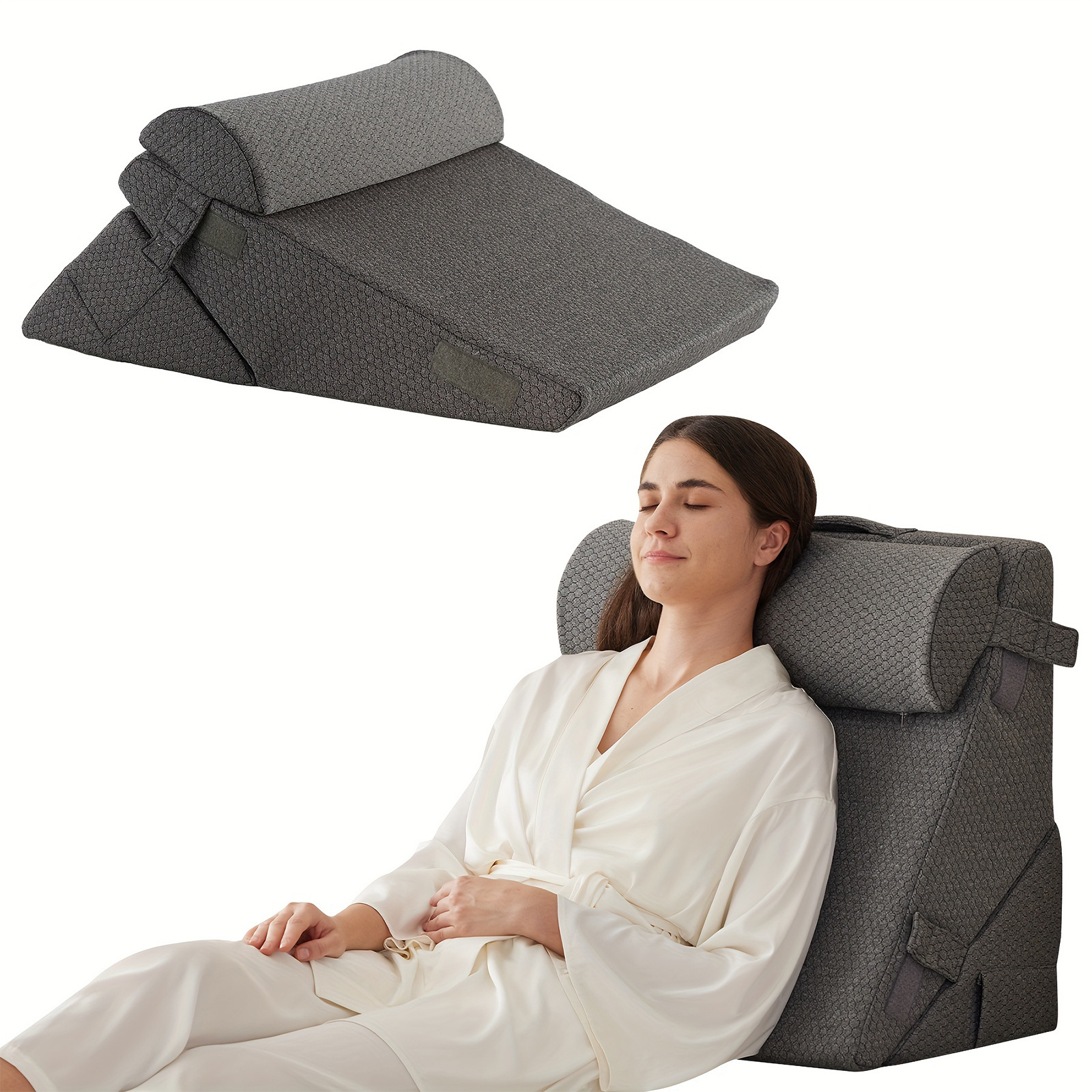 Wedge Pillow Headboard, 3pcs Bed Wedge Pillows Set for After Surgery, Adjustable Pillow Wedge for Acid RefluX & Snoring Relief, Sleeping, Back Pillow for Bed Sitting Up, Perfect for Couples Or Healthconscious Users, Black Machine- Washable Cover - Image 11