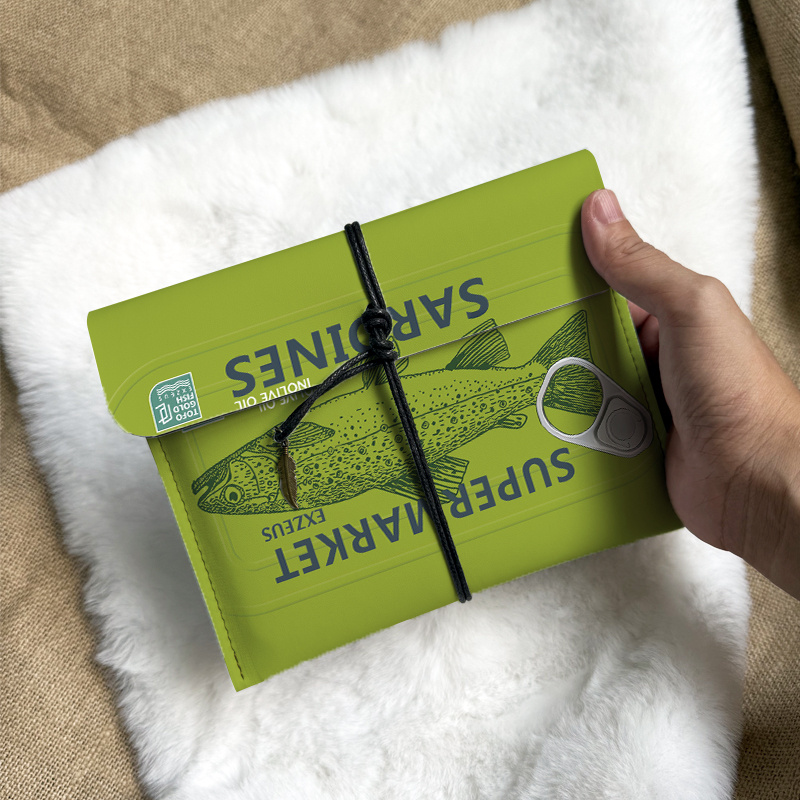 TEMU กระเป๋า Kindle Paperwhite E-Reader ลวดลายกระป๋องซาร์ดีน - พิมพ์ลายน้ำมันมะกอก & สไ