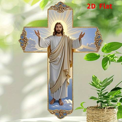 2d flat printing wood 2d flat elegant cross pendant with golden exquisite frame religious wall or car hanging ornament home or vehicle inspirational faith symbol religious home decor 2d flat