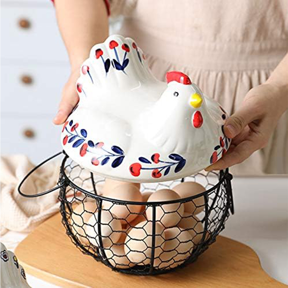 Image of Hen-shaped Storage Basket With Lid For Kitchen Dining Room Restaurant Living Room, Egg Storage And Kitchen Organizers, Suitable For Kitchen Countertops And Sideboards, Shelf Baskets