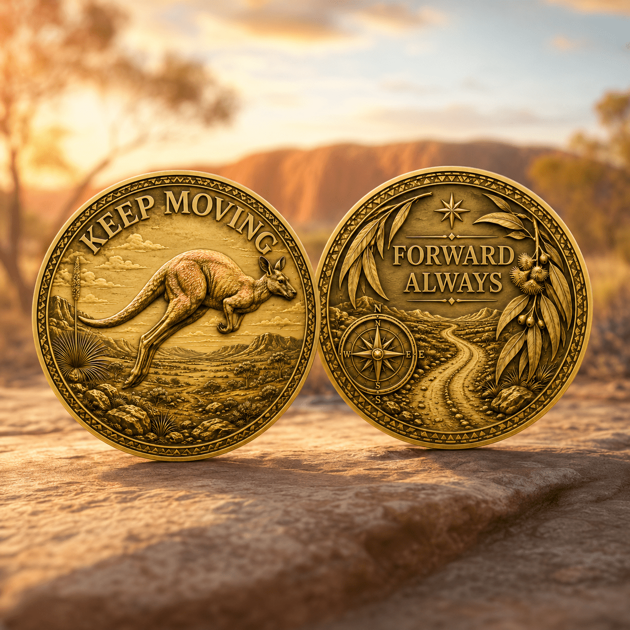 TEMU Replica Coin 1pc Replica - Running Kangaroo & Mountain-themed Motivational Gift Suitable For Wildlife Collectors, Birthdays, Home Decor,