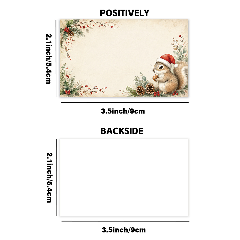 TEMU 50pcs, Vintage Watercolor Christmas Squirrel Blank Writing Cards/message Cards, Tale Winter Christmas Sticky Notes, Holiday Blessing Gift Cards,