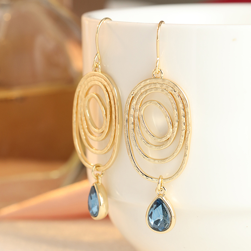 TEMU Pendientes de dorados, Adiciones de joyería para a día, Pendientes colgantes azul , Aro ovalado largo dorado, Regalo boho chic para hermana o