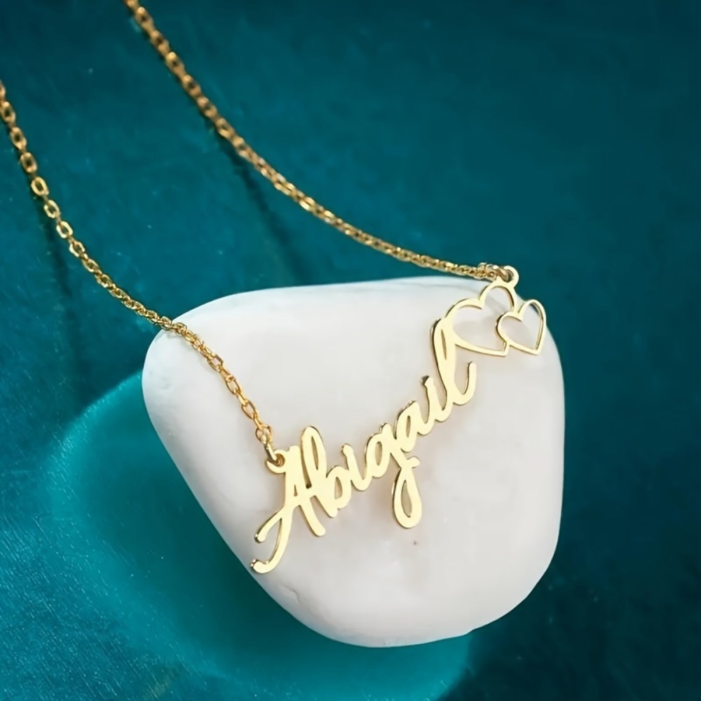Personalized Heart Name Necklace - Unique Double Heart Pendant