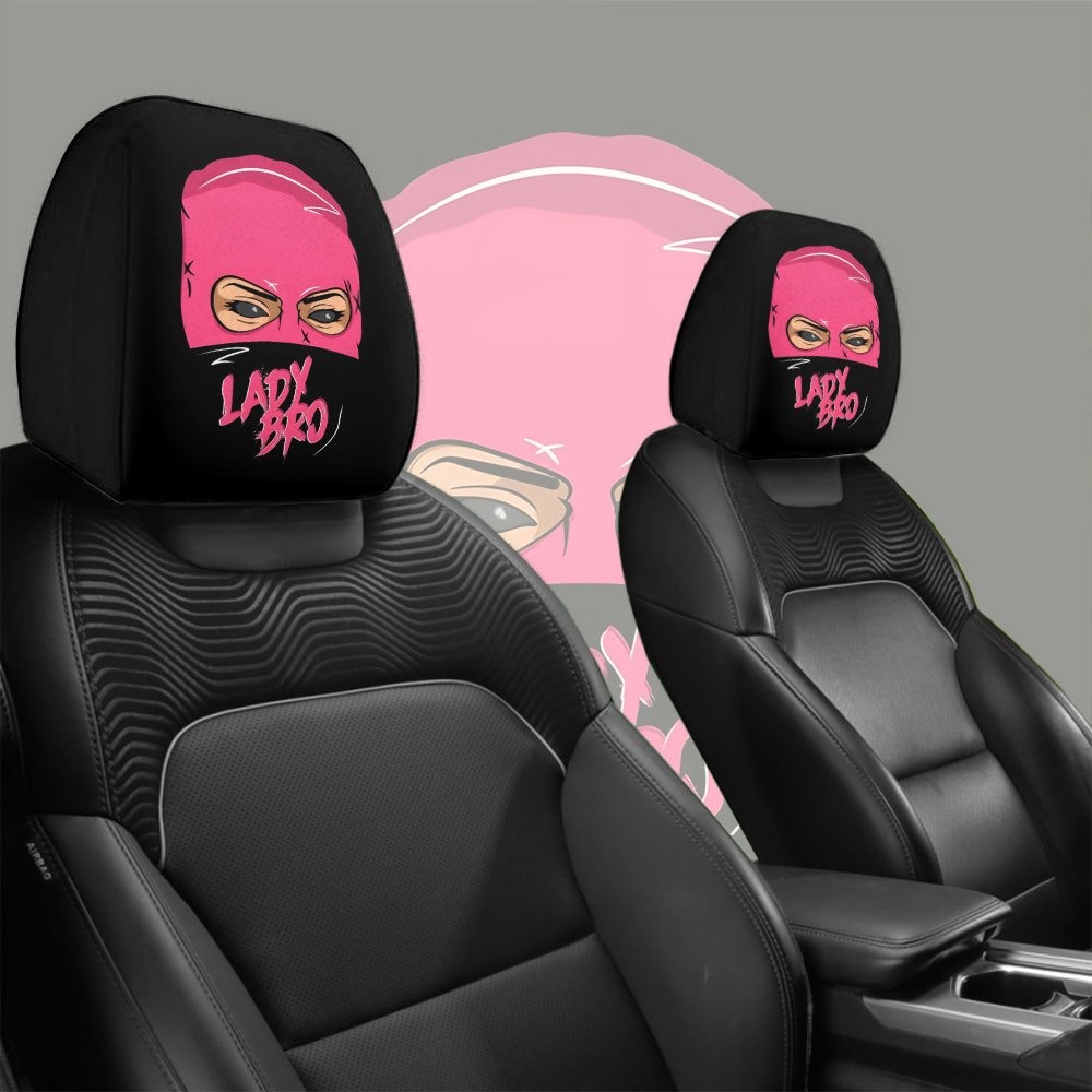 TEMU 2pcs Pink Masked Lady Headrest Covers With Street Graffiti Print & Masked Figures - Fit Suitable For Car, Trucks,, Buses - Headrest Protectors