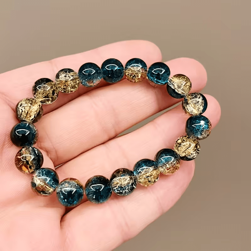 TEMU 10mm Crushed Flower Round Bead Gradient Dual-tone Hand Chain Ice-clear Dual-color Small Gift, For Best Friend, Family, Couple, Holiday Wear,