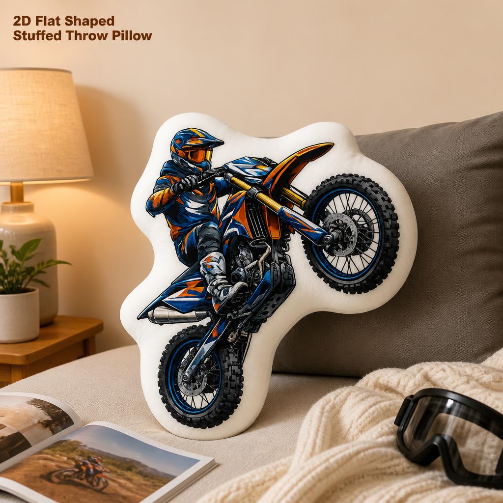 TEMU Dirt Bike Motocross Stunt Wheelie Rider Throw Pillow - Motorcycle Racing Cushion With Dirt , Multicolor Suitable For Bedroom, Sofa, Party Decor,