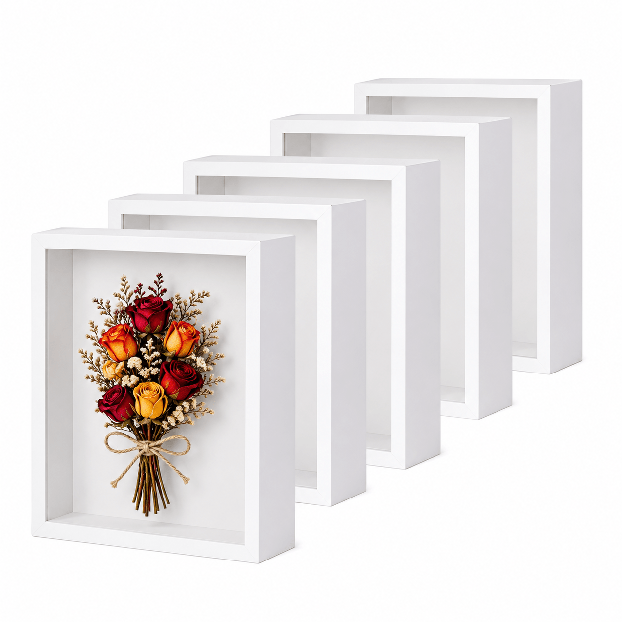 TEMU Juego de 5 cajas de de flores secas de 4x6 pulgadas, de exhibición 3D estéreo para escritorio y pared, para fotos, recuerdos de boda, entradas,