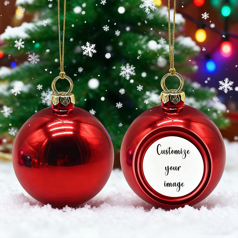 TEMU Custom Photo Christmas Ornaments - Personalized Holiday Decorations Suitable For Home, Office, And Parties - Round Plastic Balls With Hanging