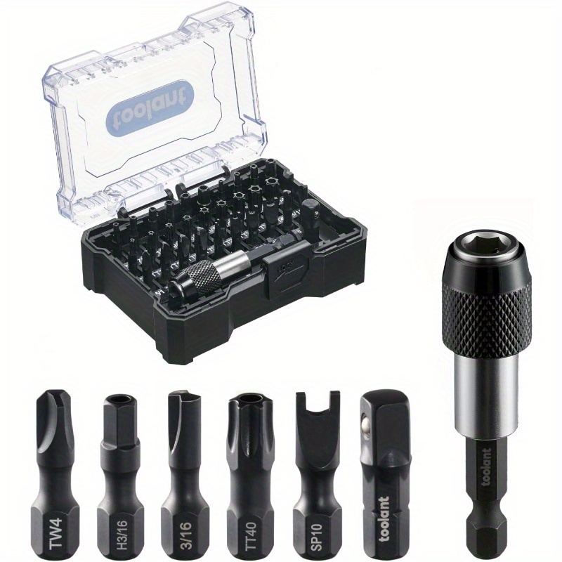 32pcs     set with tamper-proof screwdriver bits, torx/hex/phillips/flathead/ /spade/hex key - heavy-duty impact drill compatible, 1/4 adapter & release tool - for professional & diy projects - organized case included - compatible with electric/impact drivers - ideal for locks, cabinets, appliances, electronics - tamper-resistant screwdriver bits - no power required -   32pcs set with triwing spanner for   - durable construction for Product details 0