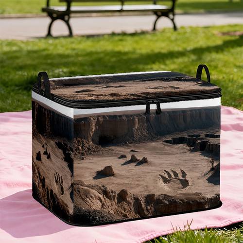 Desert Ruins Print Design Storage Box, Featuring a Giant Paw Print and Rock Textures, in a Calm Vintage Color Scheme. Suitable for Storing Clothes and Bedding, Moving Storage, Under-bed Storage, Wardrobe Organization