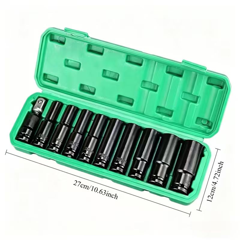Trpežen vtičnic in adapterjev za udarne ključe iz ogljikovega jekla / pnevmatike (10mm-24mm) z varnostno škatlo za shranjevanje - Podaljšan