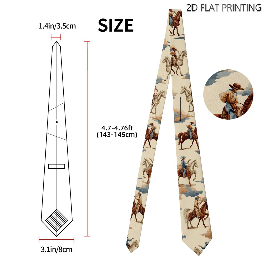 TEMU 1pc Western Riding Horses Print Tie - , For Weddings, Parties, And Casual Wear