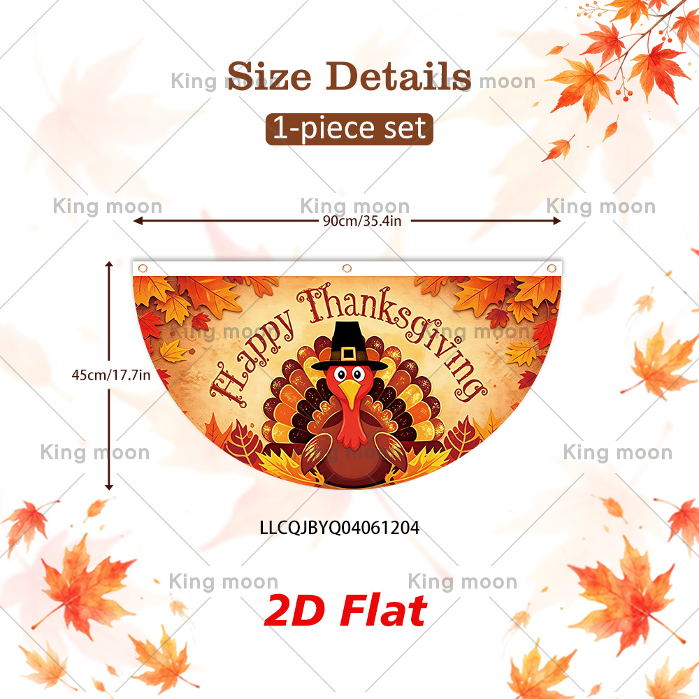 TEMU 2d Flat - 2d Flat Banner, 1pc Fall Thanksgiving Half Round Flag, 90cm X 45cm/35.4in X 17.7in, Polyester Material, Happy Thanksgiving Cartoon
