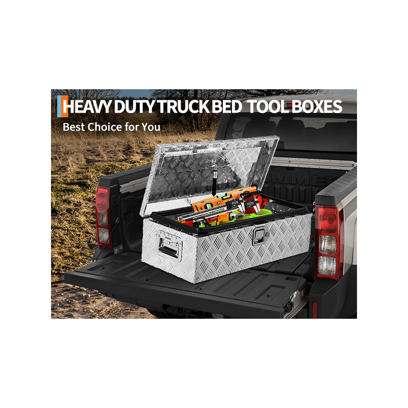 Image of Jojoka 20'' Truck Bed Tool Box, Heavy Duty Aluminum Diamond Plate Tool Box Chest, Waterproof Chest Storage Box With Lock For Trucks, Trailers, Rvs, -