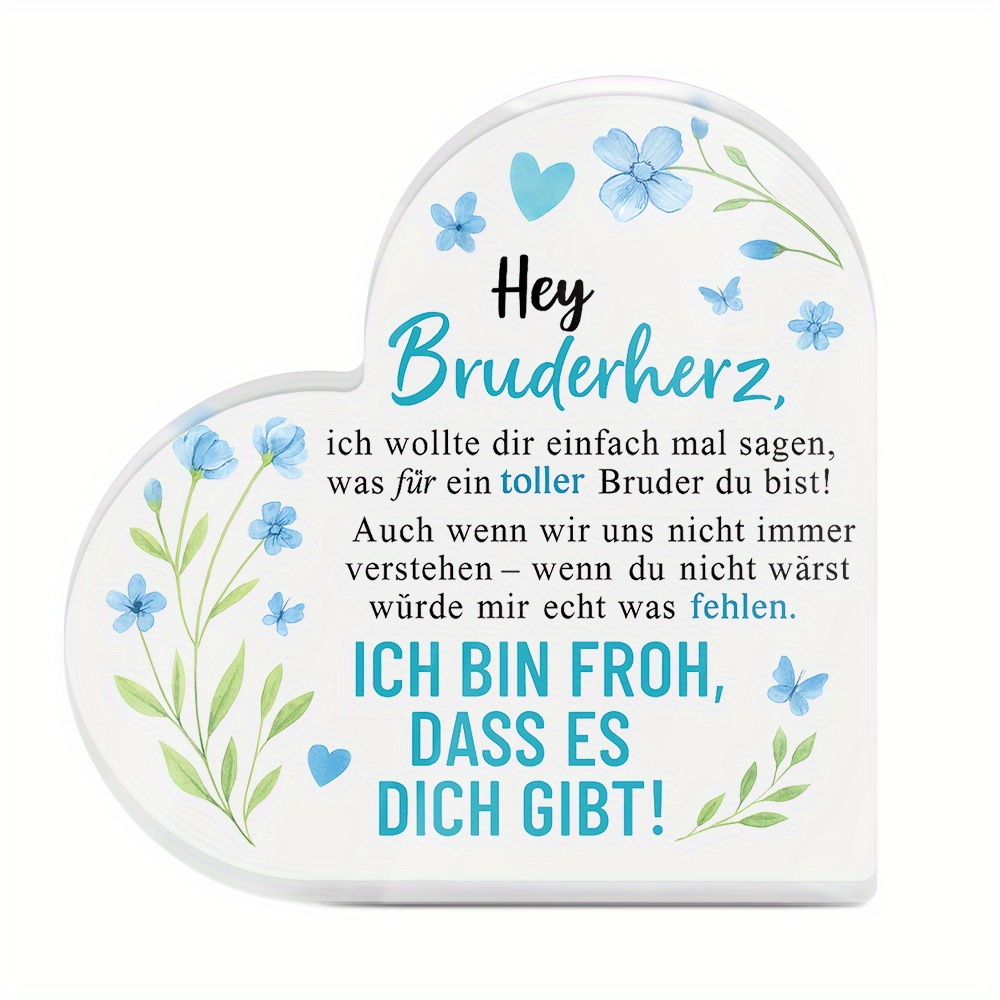 TEMU 2D Flach, 2D Flach Putuo Deko 1 Stück Deutsches Herzförmiges Acrylschild Tischdeko, Hey , Schreibtischdekoration für , Geschenk für Geburtstage,