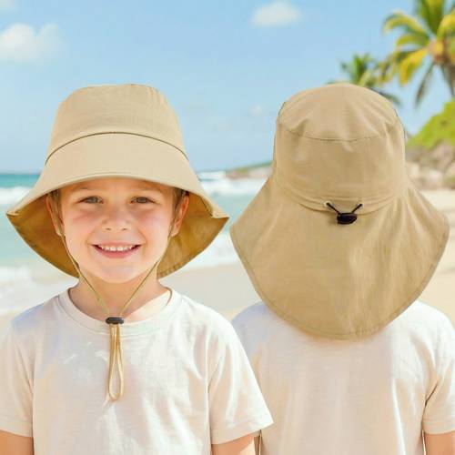 outdoor sun hat suitable for kids aged 3 8 a fishermans hat with a windproof strap adjustable closure with a drawstring featuring a ponytail hole for girls with ponytails made of nylon occasions like camping