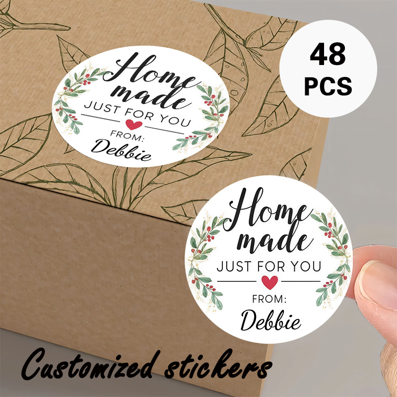 TEMU Personalized Round Stickers For The Kitchen, Available In Sets Of 48 Or 96, Featuring A Wreath Design That Says 'homemade '. Labeling Baked