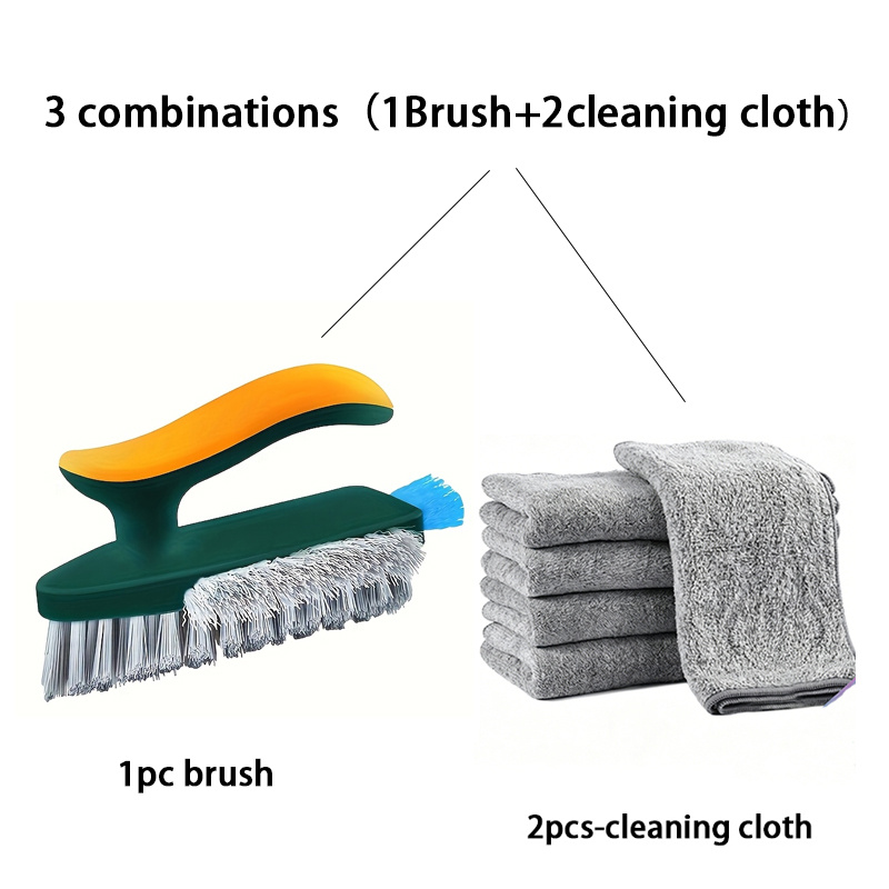 TEMU 3pcs Combination 1 Brush 2 Towels Bathroom Floor Brush No Dead Corner Crevice Cleaning Brush Toilet Corner Wall Window Sill Outdoor Wall Slot
