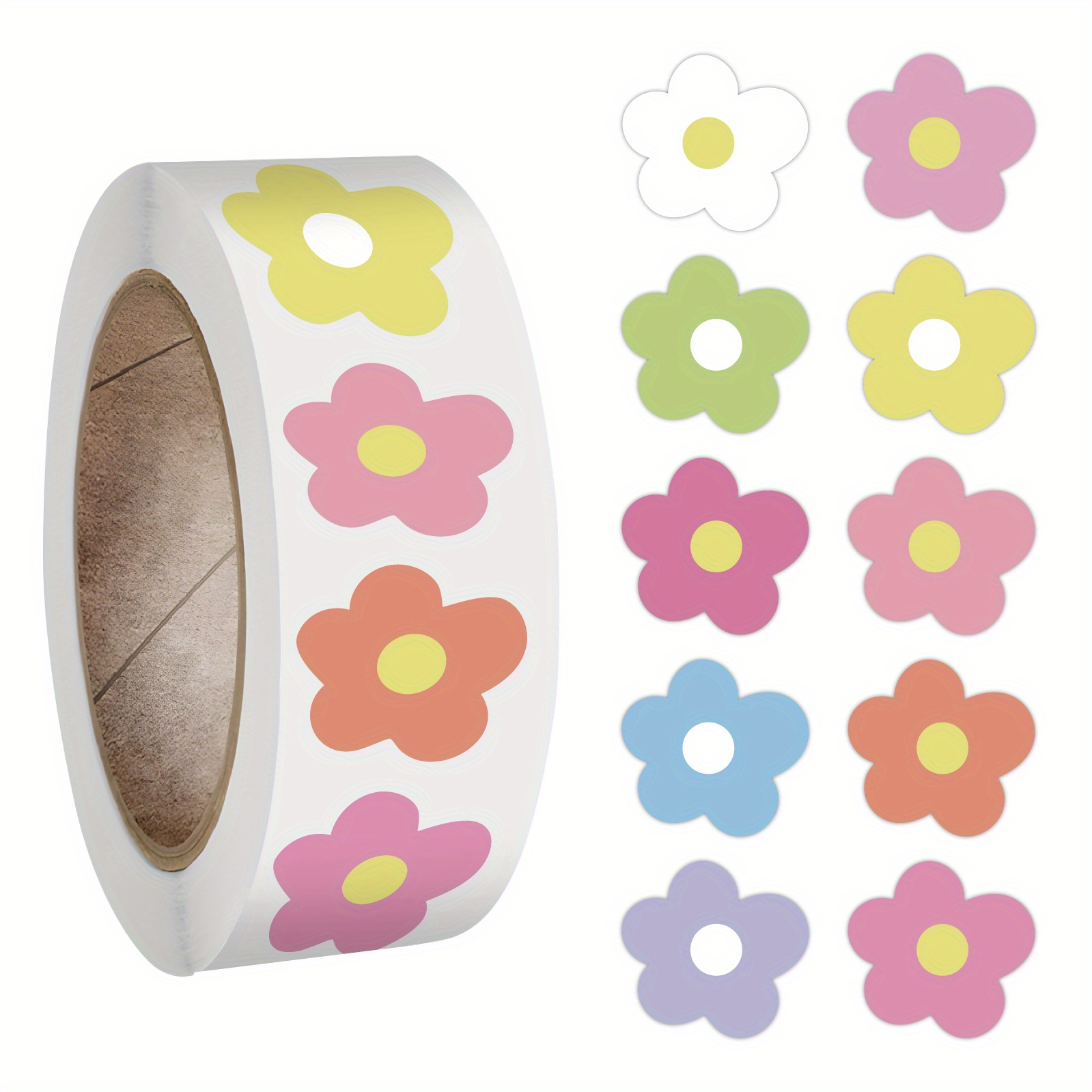 TEMU 200pcs Mini Flower Stickers Roll - Self-adhesive Vinyl Suitable For Crafts, Small Flower Decals With Irregular Flower Shapes, Matte For