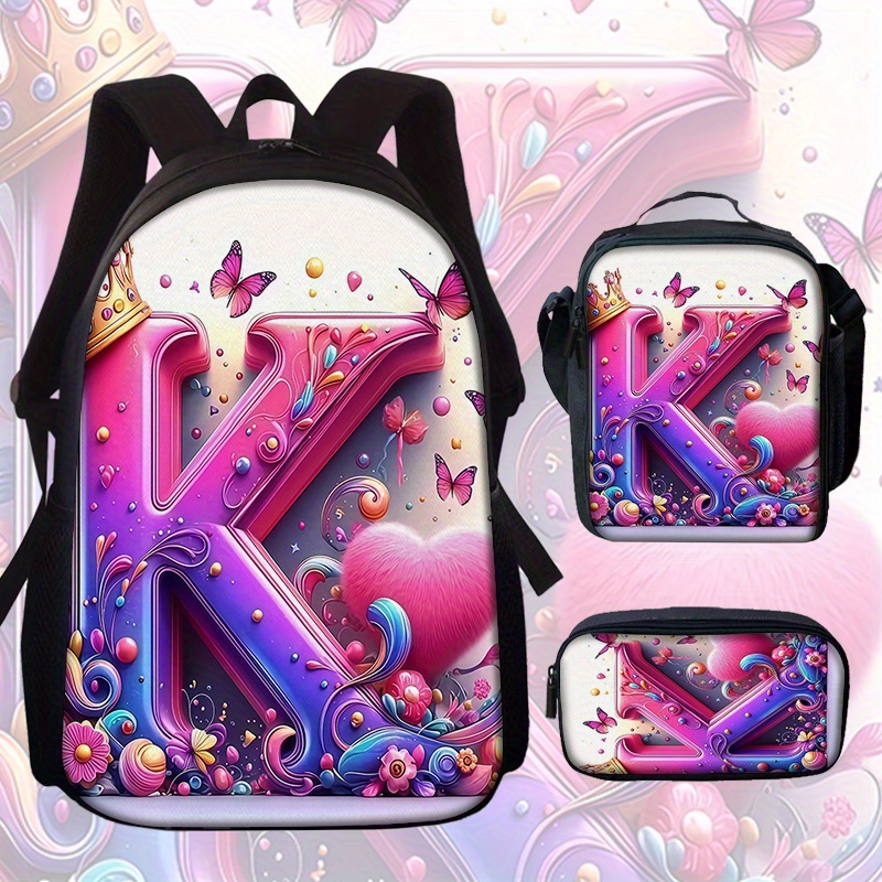 TEMU 3pcs Flower Letter Backpack Set Includes Large Capacity Casual Shoulder Bag, Inner Bag And Crossbody Bag With Zipper Design Adjustable Straps