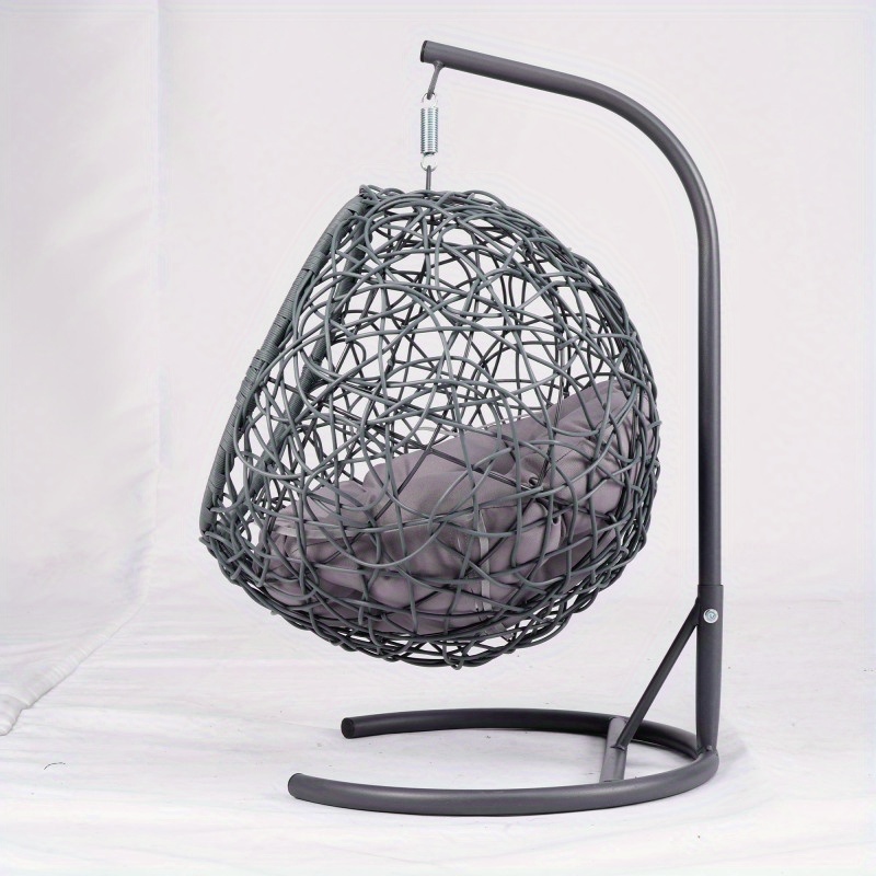 rattan wicker style cat swing bed with stand cushion indoor outdoor hanging egg chair for cats small dogs pets sturdy metal frame machine washable   design easy assembly black details 3