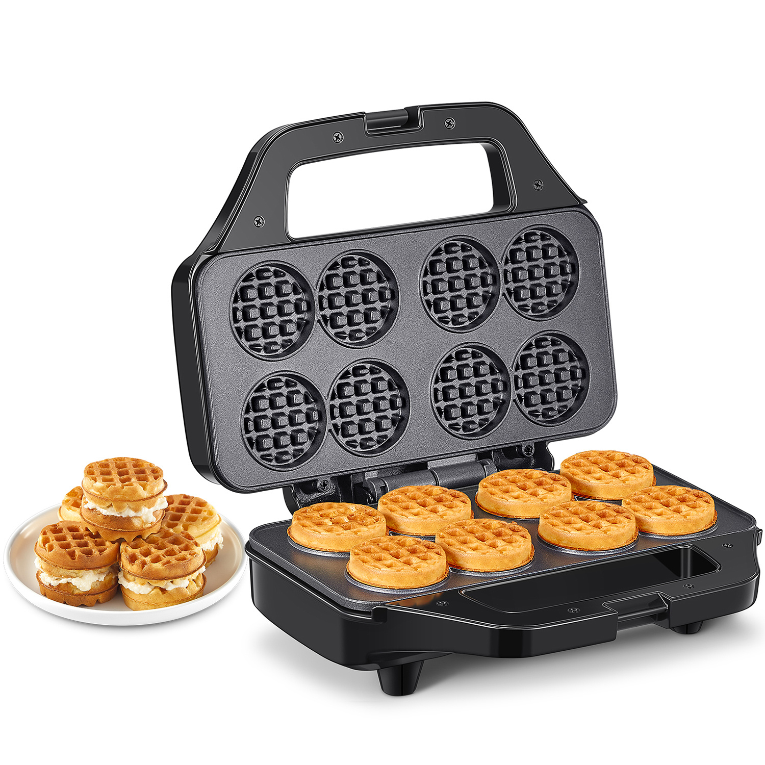 TEMU Compact Waffle Maker, 8 X 1.8 Inch Mini , Nonstick Fast Heating Chaffle Iron, User-friendly Waffle Baker For Children, Home Use & Dining Establishments