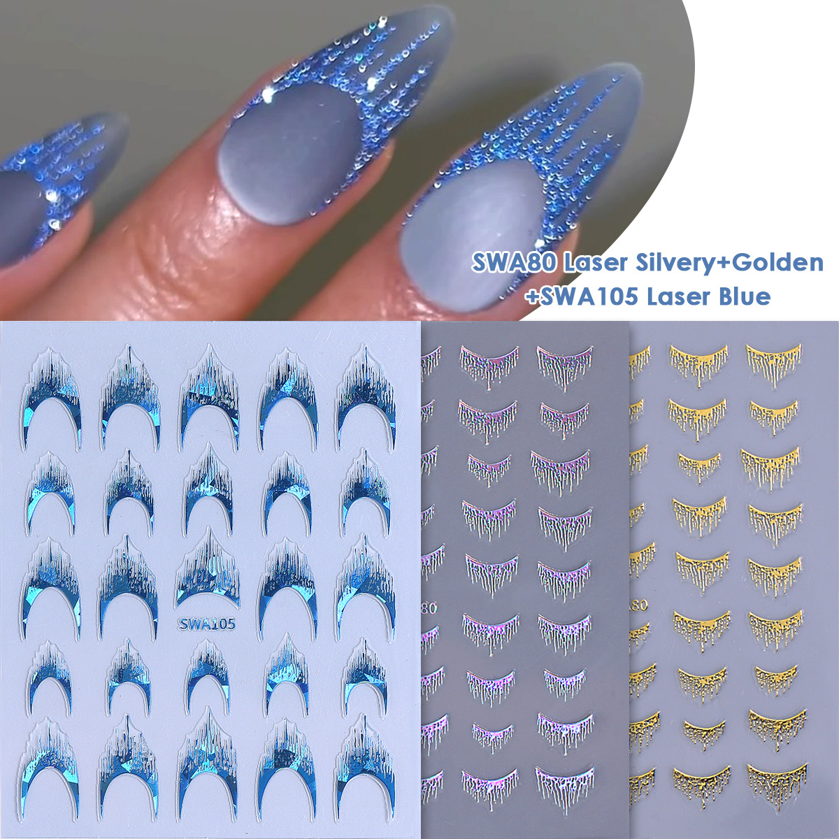 3 Tassel French Nail Art Stickers With Shimmering Crown Y2k Design, Featuring Easy And Blue- Wraps For Nail Decoration