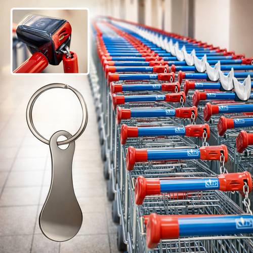 2pcs 1 set key ring token shopping cart token keychain stainless steel trolley unlock key ring for supermarket cart accessory