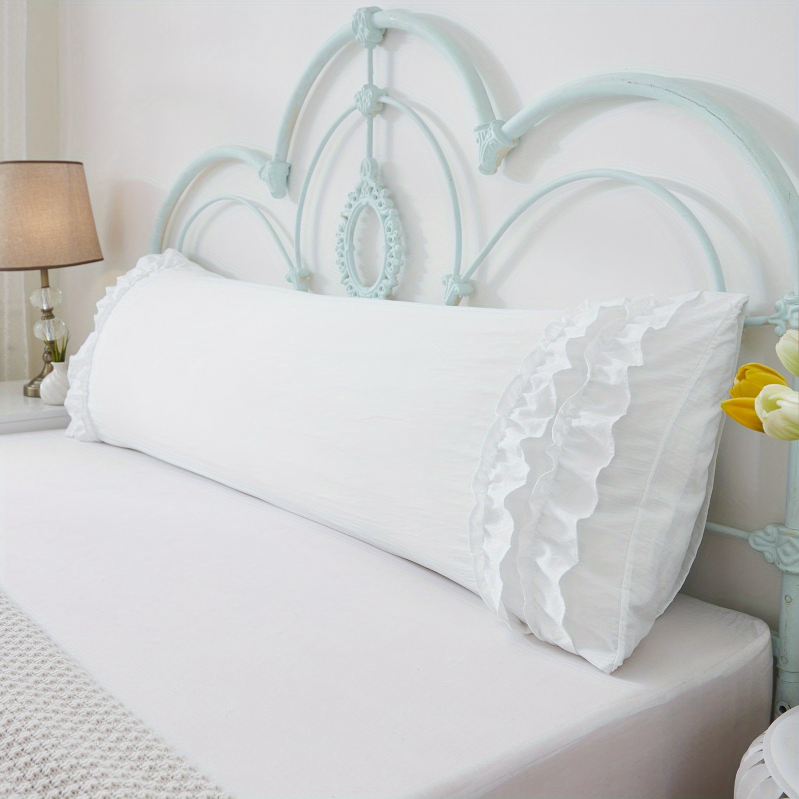 1 ks 90g prosinec chemick� vl�kna polyester b�l� s dvojitou vrstvou okraje lotosov�ho listu dlouh� pol�t��, m�kk�, vhodn� pro dekorativn� pouzdro na pohovku, neform�ln� pouzdro na postel, 51*137cm, 20*54 0