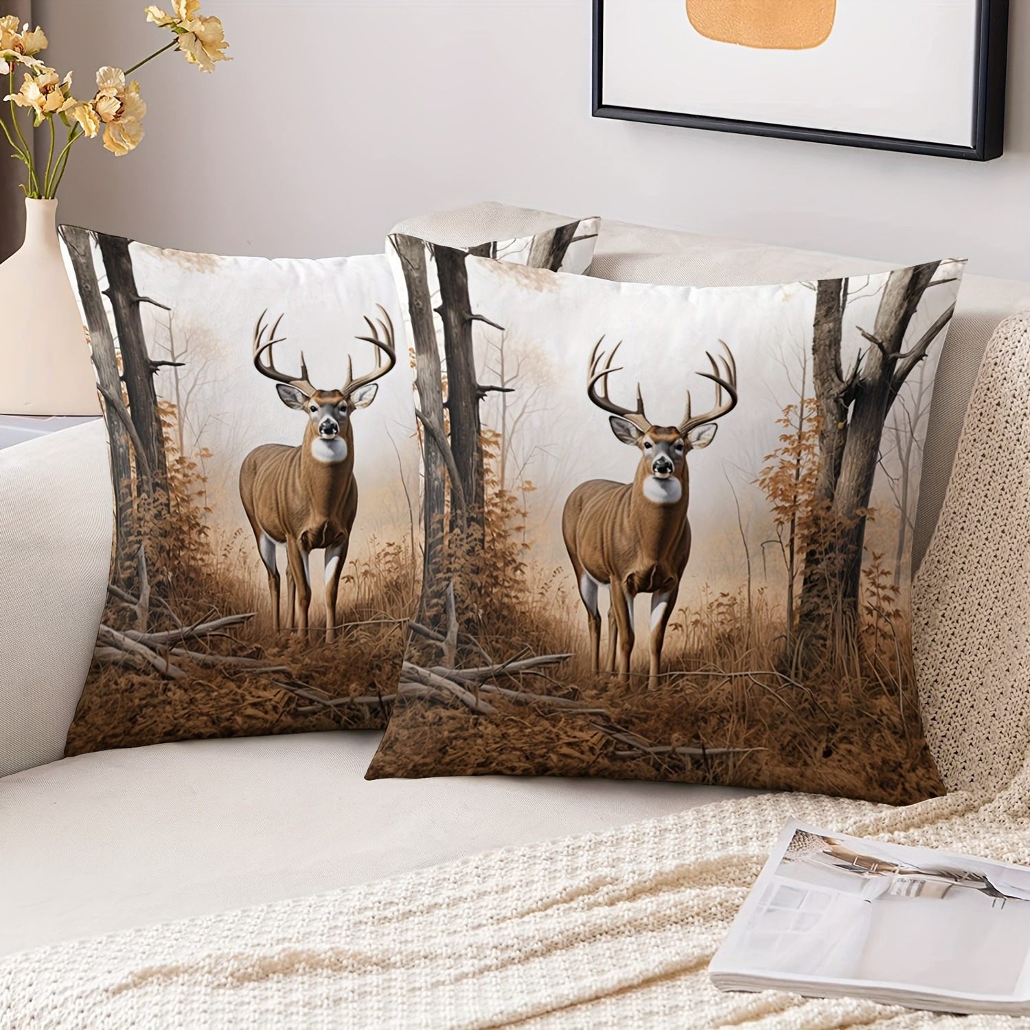 TEMU 2-pack Brown Pattern Throw Pillow Covers - Soft Zipper Closure For , Living Room And Bedroom Decor, Hippie , Short Plush, No Insert Included