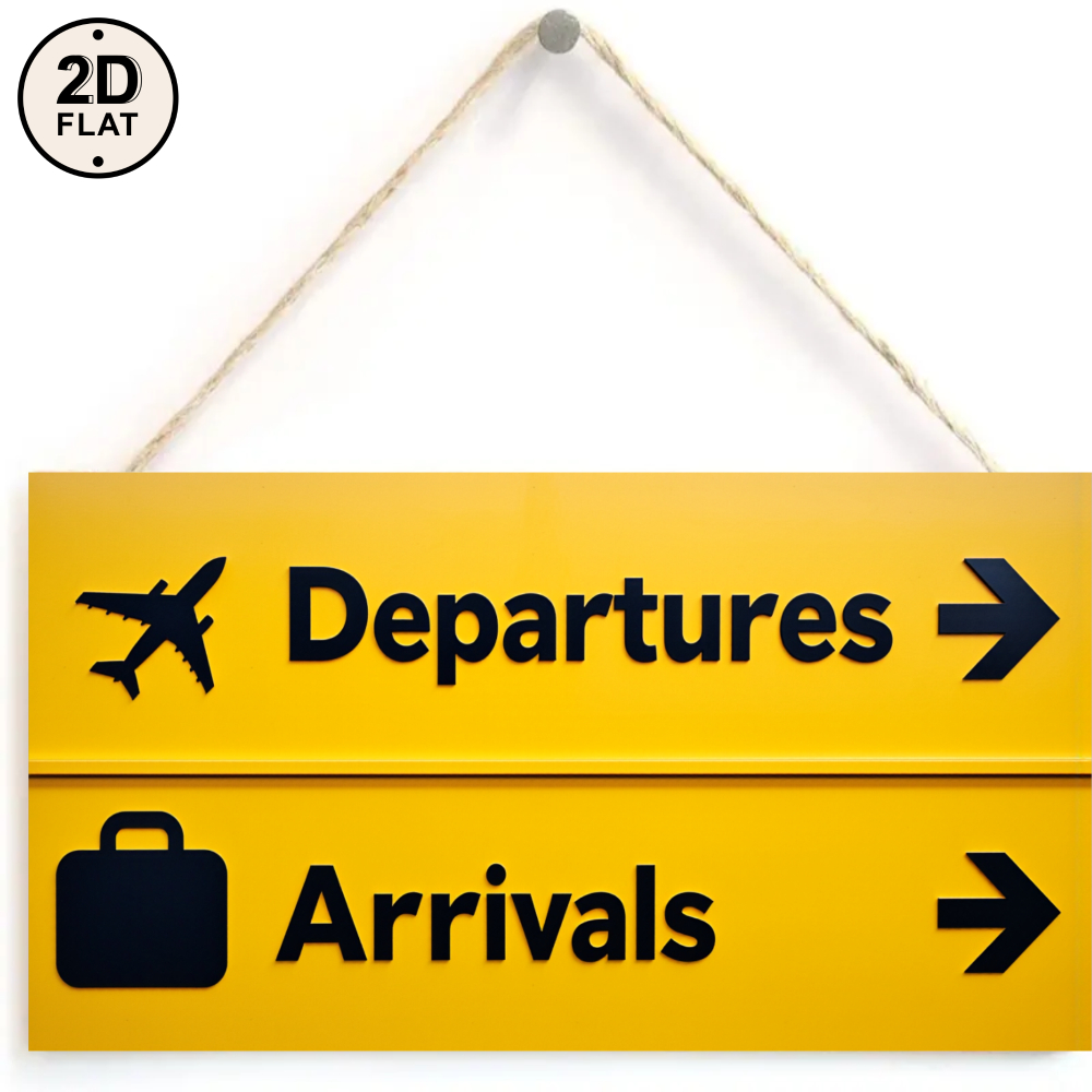 TEMU 2d Flat, 1pc Wooden Printed Flat Design Decorative Sign For Airport, Yellow And Arrivals, Featuring Airplane And Suitcase Icons, Ideal For Home