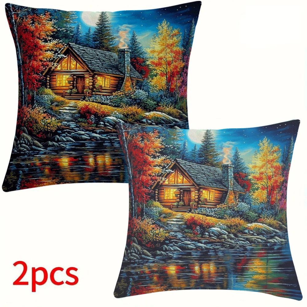 2 pack modern flannel pillow covers 18x18 inch lakeside     machine washable zipper closure     for back sleepers home outdoor sofa decor pillow inserts not included details 9