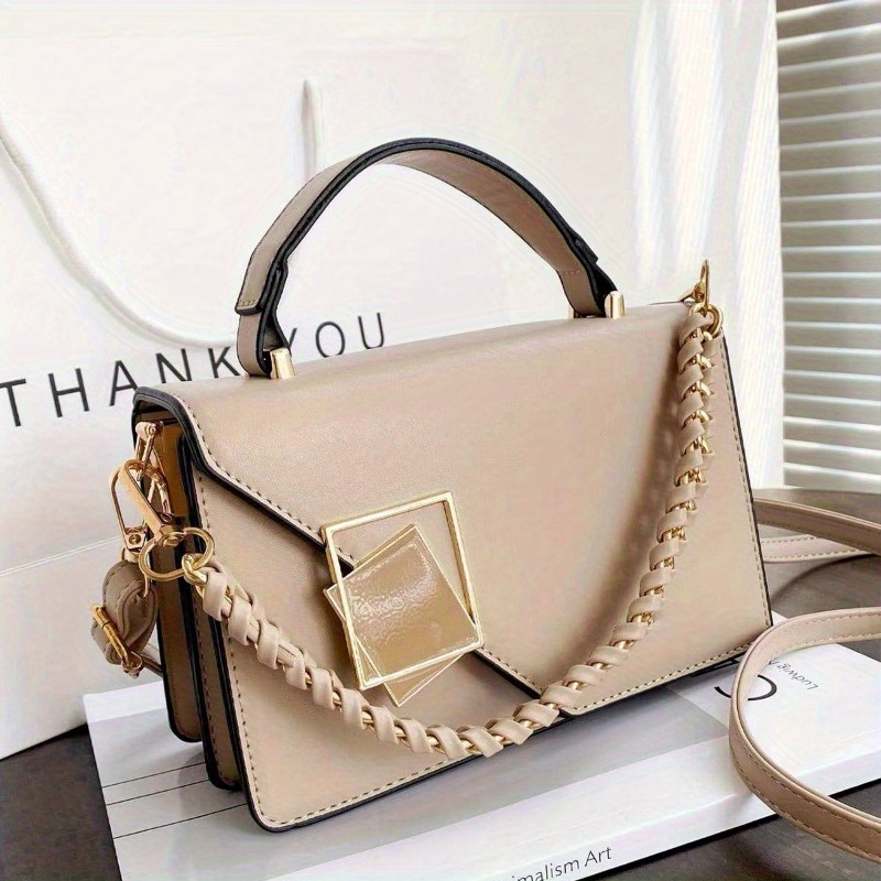 

Chic Khaki Leather Crossbody Bag For Women - Shoulder & Handbag With Zip Closure, Polyester Lined