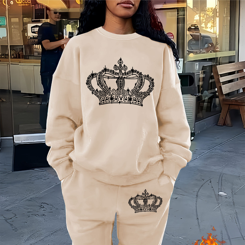 

2 Piece Set, Crew Neck Sweatshirt & Pants, Women's Clothing