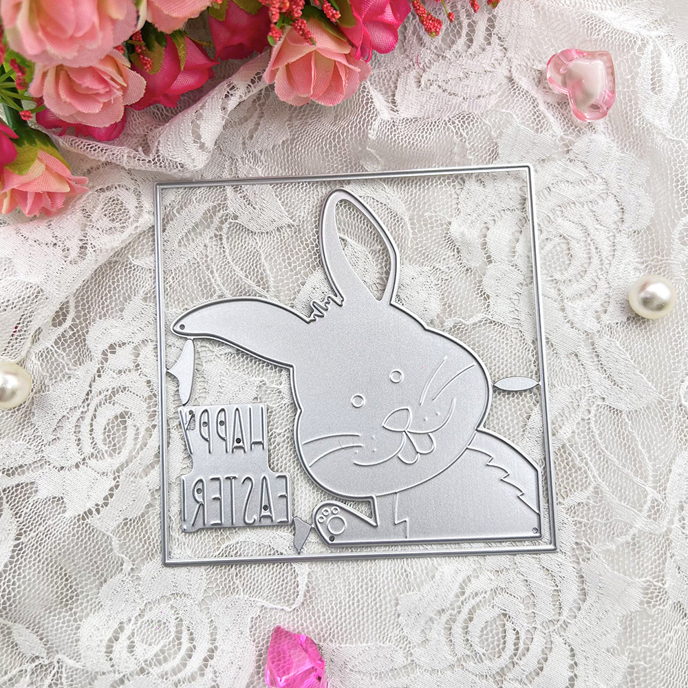 

【easter】1pc Easter Bunny Cutting Dies For Card Making And Photo Album Decorations, Easter Words Die Cuts Rabbits Frame Dies Stencils Embossing Template For Diy Scrapbooking Craft