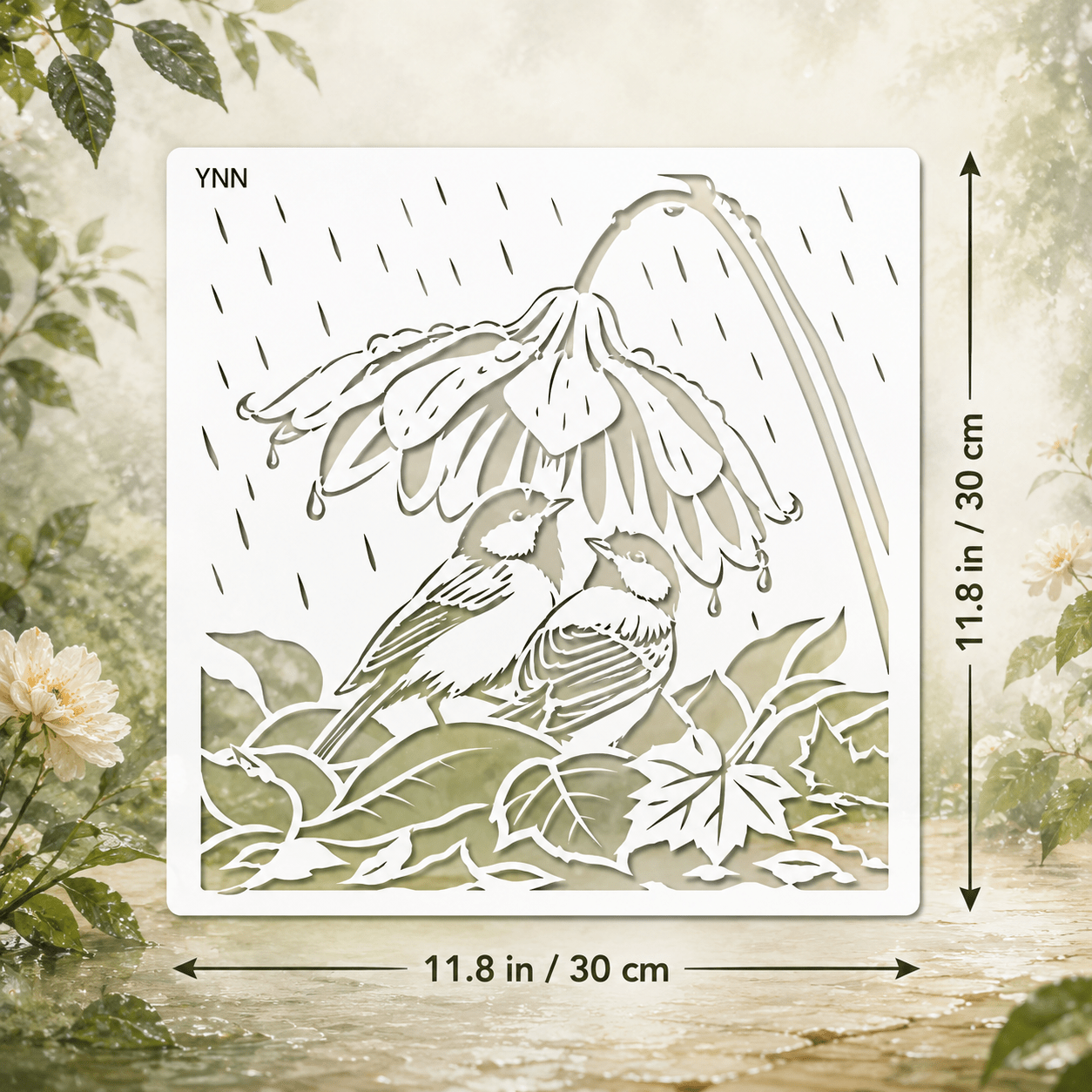 TEMU YNN Grand Pochoir Réutilisable - Carrés pour Art Mural, Tissus, Toiles et Artisanat, avec de grands floraux et d'oiseaux, Décoration d'intérieur