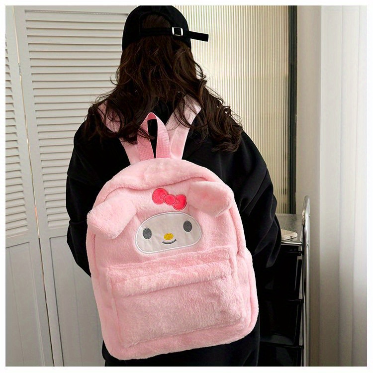 [Officially Licensed] Sanrio Plush Backpack Suitable for - Cute Y2K School Bag with Yellow Duck & Pink Rabbit Characters, Soft Lightweight Backpack, Large Capacity Bookbag Gift for, for Teenager
