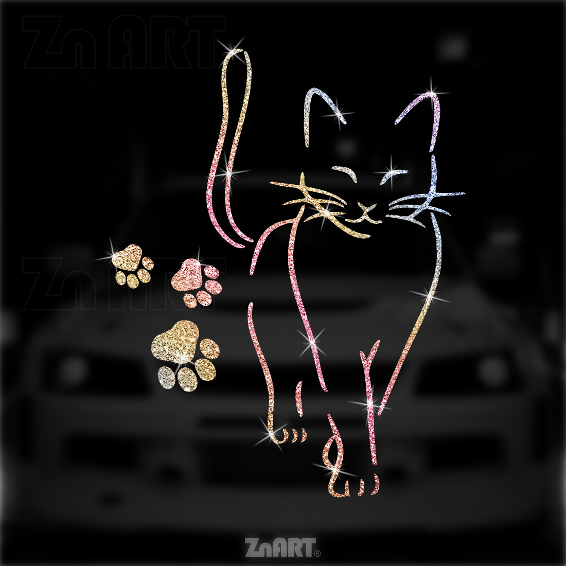 Image of [glittering Multicolor/ Golden] 1pc Cat With Pattern Creative Glitter Vinyl Sticker, Car, Truck, Motorcycle, Notebook, Window Glass, Sticker Hides Scratches, To Paste & Remove, No Residue