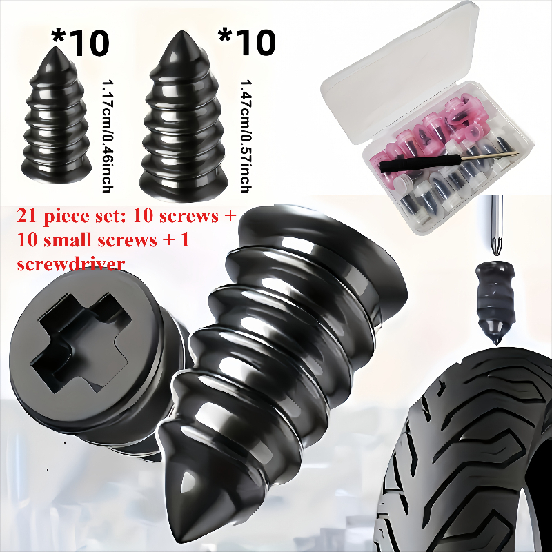 TEMU [Reifenreparatur-Flicken für Vakuum] 21-teiliges Reifenreparatur-Set: 10 große und 10 kleine Stecker, 1 Schraubendreher | Schnelle Reparatur für